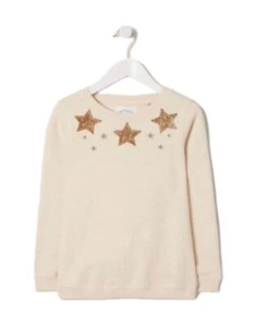 Fat Face Mädchen Langarm Pailletten Sterne Rundhals Pullover in Beige - Bild 1 von 1