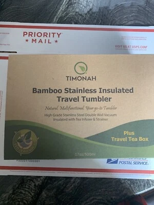 Vaso de viaje con aislamiento de acero inoxidable de bambú Timonah + caja de té de viaje Foto 1 de 4