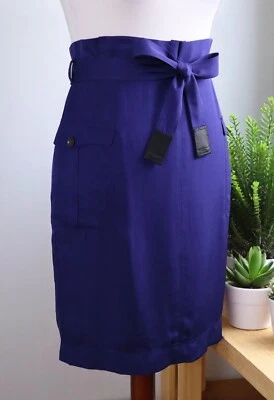 Falda lápiz BURBERRY BRIT $690 cintura alta plisada con cinturón 100 % seda talla US 12 Foto 1 de 4