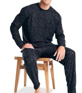 Nautica Mens 2 Pc Relaxed Fit Waffle Pajama Set Shirt Pants Charcoal Grey Medium - Picture 1 of 8