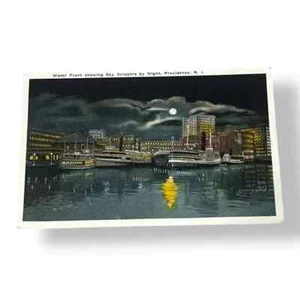 Postcard Water Front Skyscrapers by Night Providence Rhode Island Boats C490 - Picture 1 of 2