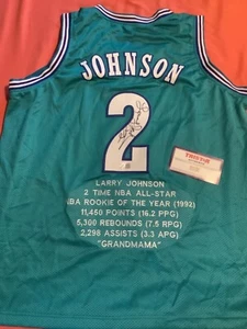 LARRY JOHNSON SIGNED JERSEY NBA CHARLOTTE HORNETS BASKETBALL TRISTAR COA - Picture 1 of 3