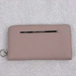 Steve Madden Blush Pink Zip around wallet Black lined pockets Cards Cash Coins - Picture 1 of 13