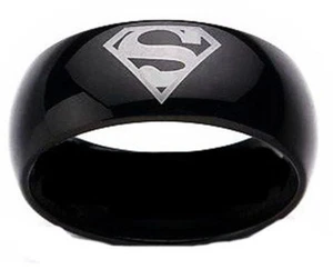 Superman Print sur une carabine en tungstène noir DC largeur 8 mm anneau de bande R161  - Photo 1/1