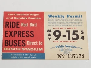 Vtg 1954 St. Louis Trolley Bus TRANSIT TICKET Cardinals Busch Stadium Red Bird - Picture 1 of 1