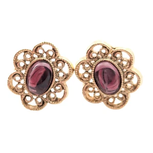 Vintage Flower Stud Earrings Purple Gripoix Glass Dainty Floral 80s 90s Jewelry - Picture 1 of 5