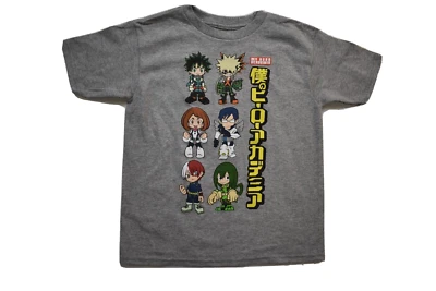 My Hero Academia Youth Boys Chibi Characters Gray Shirt New XS - Image 1 of 4