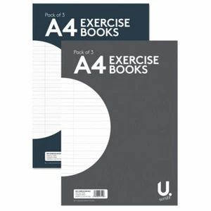 A4 Lined Exercise Books - 3 Pack Ruled Margin School College White Paper Books - Picture 1 of 1