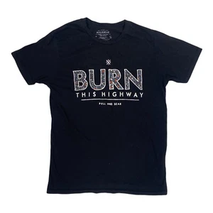 Pull & Bear Mens T Shirt “Burn This Highway” Embroidery Black Size Large - Picture 1 of 6