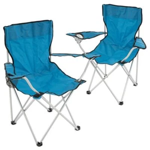 Lot de 2 chaise de camping chaise pliante chaise de pêche porte-boissons sac de transport bleu - Photo 1/8