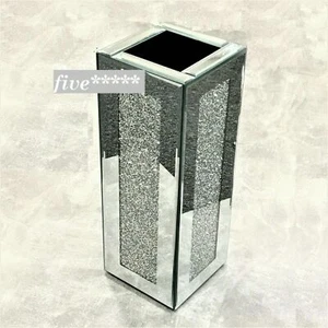 Hermoso Jarrón Espejado Diamante Triturado Cristal Plata Jarrón Decorativo Flor Reino Unido - Imagen 1 de 6
