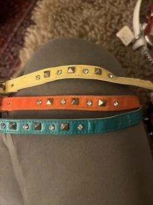 Dog Collar Designer Suede Leather Studded Bejeweled 10 XS - Picture 1 of 6