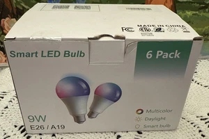 Smart LED Multi Color Bulbs Wi-Fi  A19 6 Pack 9W 800LM New Open Box - Picture 1 of 4