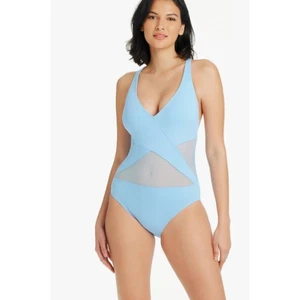 Traje de baño de una pieza con cuello en V BLEU ROD BEATTIE Don’t Mesh with Me talla 8 azul nuevo con etiquetas - Imagen 1 de 11