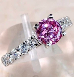 Anillo de plata de ley 925 con zafiro rosa y topacio tratado de 1 quilate talla 8 MK1-8 - Imagen 1 de 3