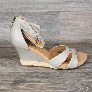 Indigo Clarks Sandals Womens 9.5 M Ankle Strappy Espadrille Gray Leather Wedge - Picture 1 of 11