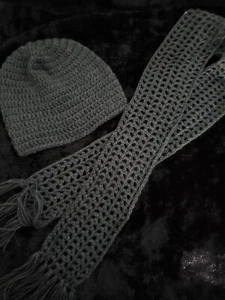 Adult/Child Handmade Crochet Hat Beanie Scarf Set Dark Gray color 19" diameter - Picture 1 of 2