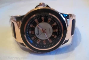 NEW Ladies/Men's Geneva Black/Coppertone/Gems/MOP Boyfriend Watch +Free Battery - Picture 1 of 4