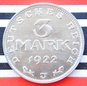 GERMAN 3 MARK 1922 J Alu Inflation WEIMAR REPUBLIC 100 YEARS Old Coin  RARE - Picture 1 of 5