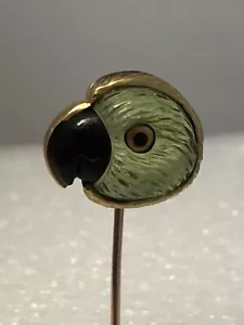 PERIDOT ONYX 18 K GOLD PARROT STICKPIN - Picture 1 of 4