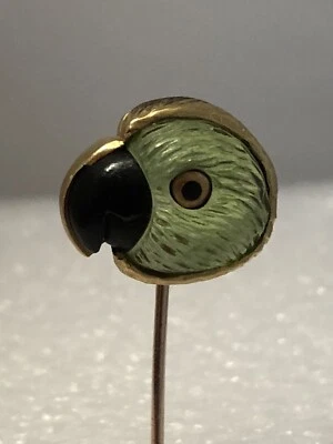 PERIDOT ONYX 18 K GOLD PARROT STICKPIN - Image 1 of 4