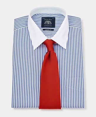 Savile Row Company Men's Classic Fit Blue Bengal Stripe Double Cuff Formal Shirt - Image 1 of 4