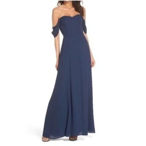Wayf | Robe maxi neuve avec étiquette Rachel bleu marine décolleté chéri mousseline dorée XS - Photo 1/10