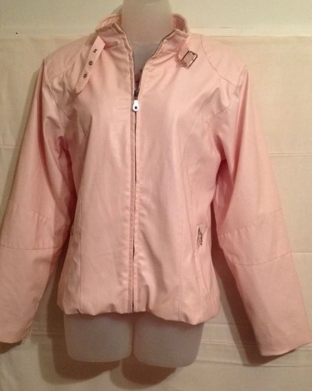 KC Collection Women's Sz M Jacket Coat Pale Pink Faux Leather Zip Front - Image 1 of 4
