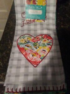 PIONEER WOMAN SWEET ROMANCE "COOK YOUR HEART OUT" COOK/KITCHEN TOWEL 2 PC SET 
