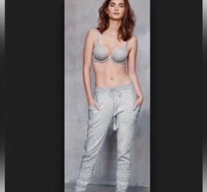 VICTORIA'S SECRET Kiss of Cashmere Fair Isle Joggers Grey/White Large - Afbeelding 1 van 9