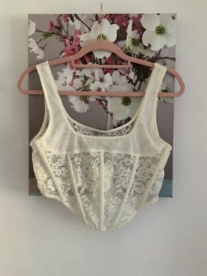 Zara Ivory Floral Lace Crop Top, Size L UK 10-12 Ibiza Cowgirl Boned Corset Mesh - Image 1 of 4