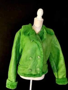 Vtg 90s Walter Davoucci NY Women's Green Shearling Bomber Jacket Uruguay S/M? - Picture 1 of 11