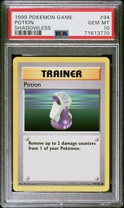 Pokemon 1999 Shadowless Base Set Potion Trainer 94/102 - PSA 10 Vintage WotC