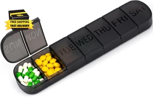 7-Day Pill Box Organizer - Weekly Pill Case Traveling Organizer Container with L - Picture 1 of 8