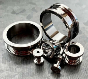 PAIR Solid Implant Grade Titanium Screw Fit Tunnels Plugs Gauges Body Jewelry - Picture 1 of 8