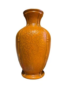 Raro vaso vintage Haeger USA arancione bruciato bambù floreale 13" nero all'interno - Foto 1 di 9