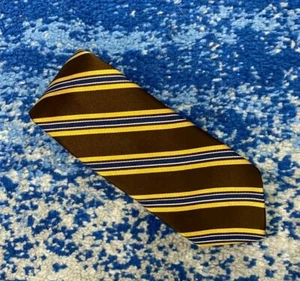 Corbata de seda Tom James marrón azul marino dorado plateado blanco sesgo rayas EE. UU. - Imagen 1 de 5