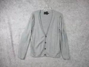 Diesel Black Gold Cardigan Mens Large Gray Sweater Wool Silk Elbow Patch Leather - Picture 1 of 14