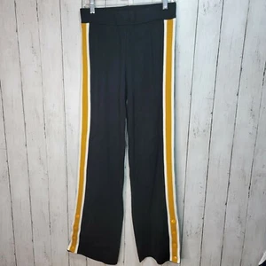 Forever 21 Women's Black Knit Snap Ankle Pants White Yellow Side Stripe Size M - Picture 1 of 6