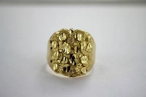 Autentico anello pepita in oro giallo 14 carati piccolo grande misura 5 ~ 13 - Foto 1 di 5