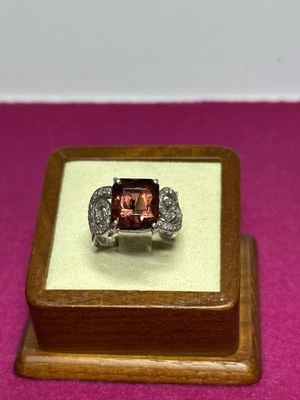 Vintage Tourmaline & Diamonds 925 Sterling Silver Ring 7.5 Lot#634 - Image 1 of 4