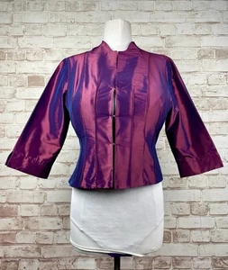 Shiny Red Taffeta Evening Jacket Sz 16 40” Bust Party Flashy Two Tone TV CD - Picture 1 of 14