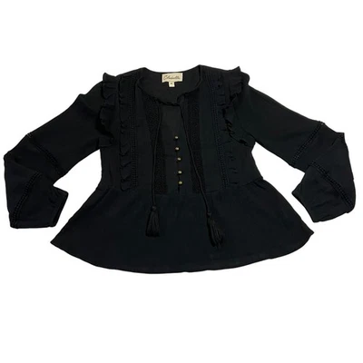 Blusa Cleobella Volantes Crochet Ribete Talla XS Minimalista Boho Oficina Gasa Preppy Foto 1 de 4