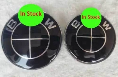 2X emblemas de capó delantero y maletero trasero 82 mm y 74 mm todo negro para insignia BMW 51148132375 Foto 1 de 2