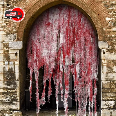 Decoraciones de gasa sangrienta de Halloween, vendaje de tela sangrienta de terror, cortinas de puerta, H Foto 1 de 4