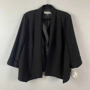 Kasper Black Open Front Blazer Size 18W 3/4 Cuffed Sleeve Lined - Picture 1 of 10