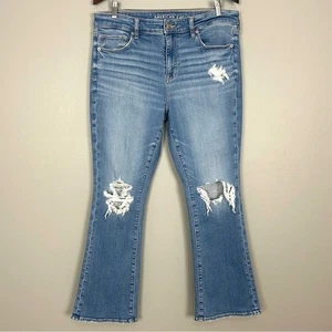 American Eagle High-Rise Skinny Kick Jeans Women’s Size 14 Short Distressed Boho - Picture 1 of 9