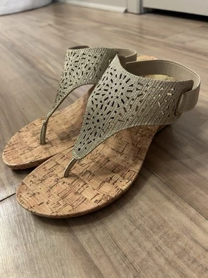 White Mountain Shoes Womens Size 9 Gold Cork Wedge Sandals Glitter Strap Comfort - Image 1 of 4