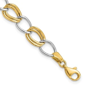 10k Gold Two-Tone Polished Open Link Bracelet 7.5 Inch - Picture 1 of 3