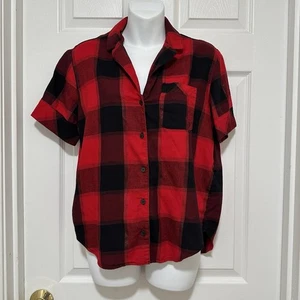 Victoria’s Secret Pyjama-Oberteil Damen Größe XS rot & schwarz kariert Knopfleiste - Bild 1 von 11
